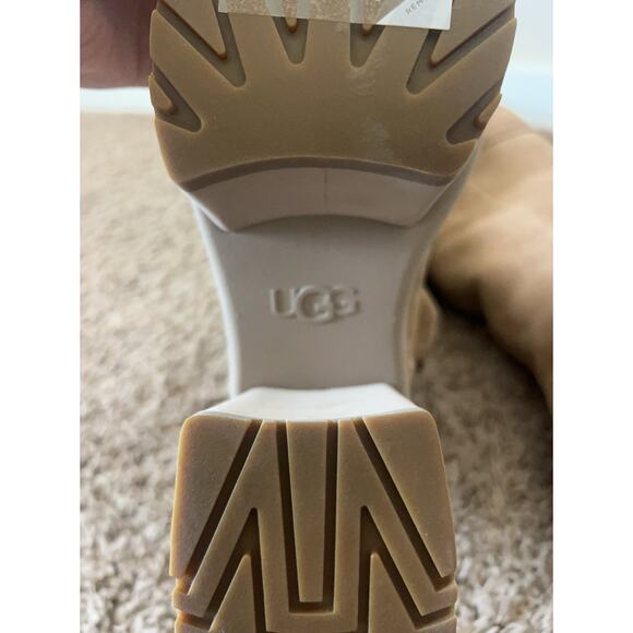 NEW UGG Heights Platform Xtra Tall Boots 8 Chestnut Suede Shearling Chunky Heel - Picture 7 of 12